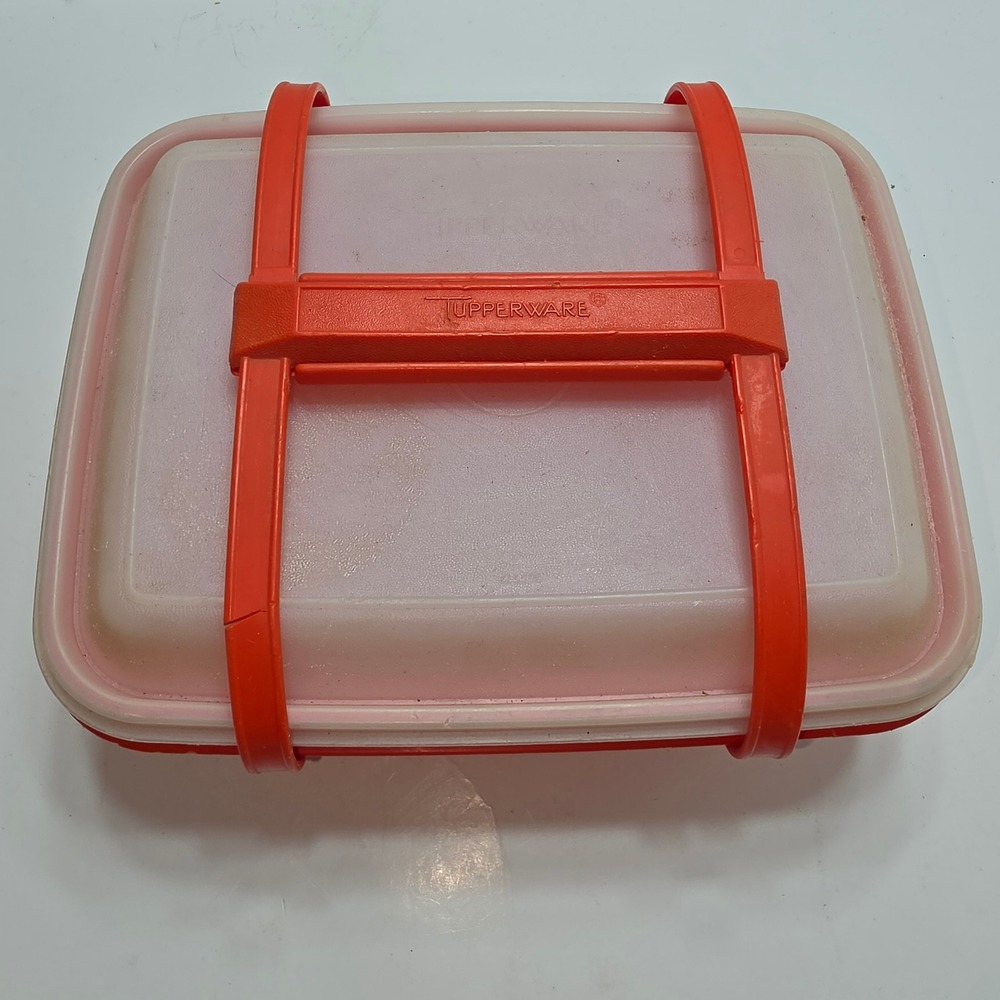 Vintage Tupperware Orange Picnic Sandwich Box with Handle 1254-4 and 1255-8